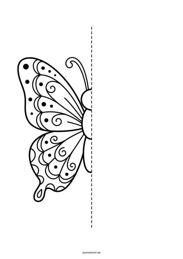 Symmetrie-Zeichenübung für Kinder (5-7 Jahre): Bild vervollständigen: Schmetterling