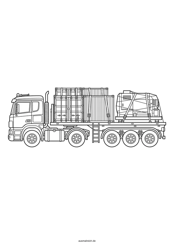 Schwerlast LKW mit vielen Details - Kostenloses Ausmalbild für Kinder (8-12 Jahre)
