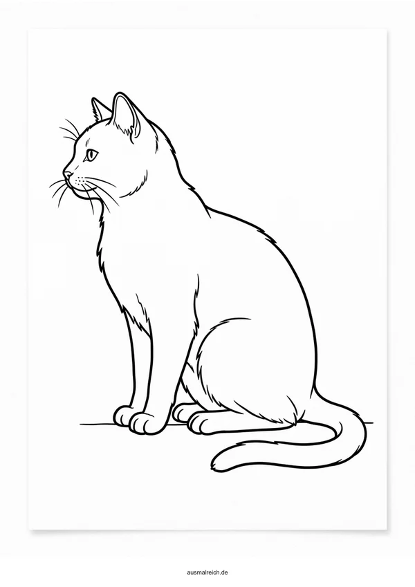 Sitzende Katze mit buschigem Schwanz - Kostenloses Ausmalbild für Kinder (4-5 Jahre)