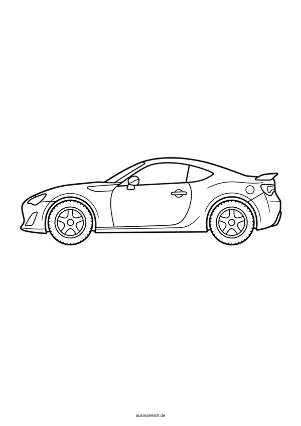 Sportwagen mit schnittiger Form - Kostenloses Ausmalbild für Kinder (5-7 Jahre)