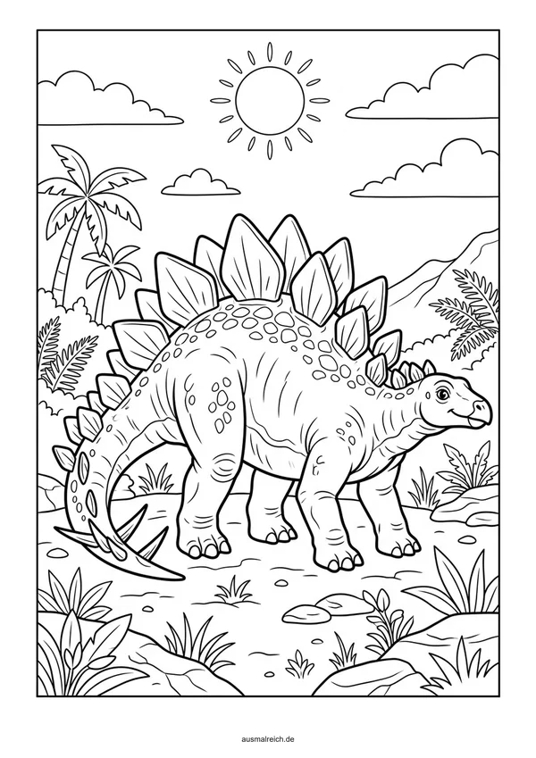 Stegosaurus auf der Lichtung - Kostenloses Ausmalbild für Kinder (5-7 Jahre)