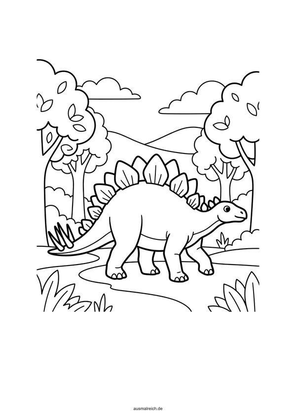 Stegosaurus auf Nahrungssuche - Kostenloses Ausmalbild für Kinder (4-5 Jahre)