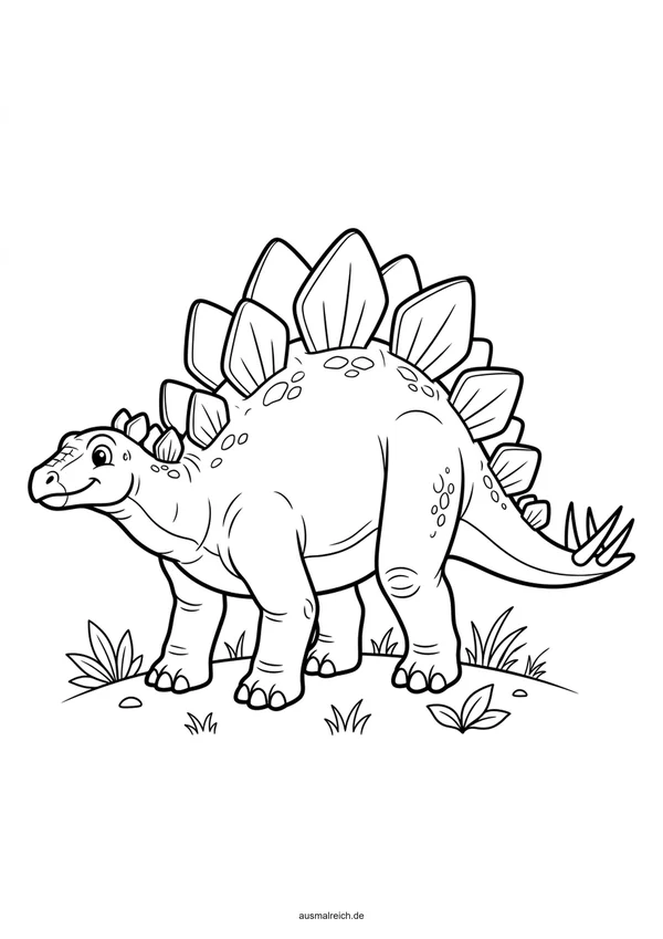 Stegosaurus mit spitzen Rückenplatten - Kostenloses Ausmalbild für Kinder (5-7 Jahre)