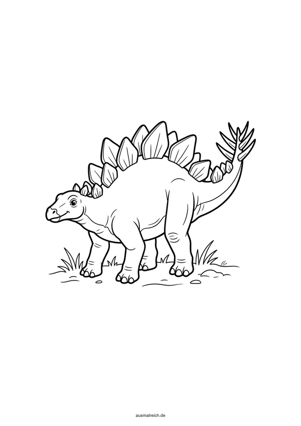 Stegosaurus mit stachligem Schwanz - Kostenloses Ausmalbild für Kinder (5-7 Jahre)