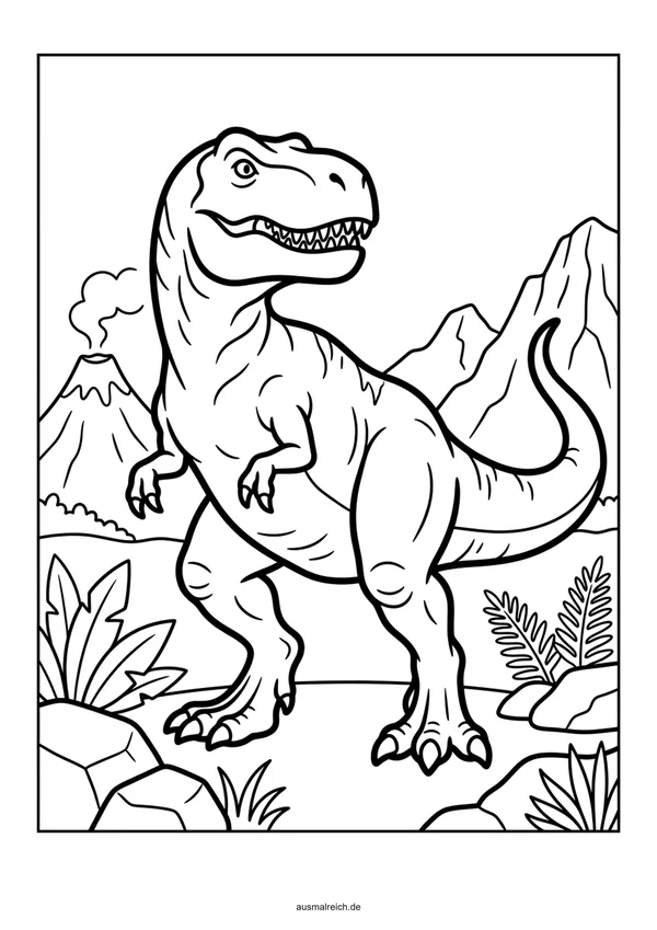 Stehender T-Rex Dinosaurier - Kostenloses Ausmalbild für Kinder (4-5 Jahre)