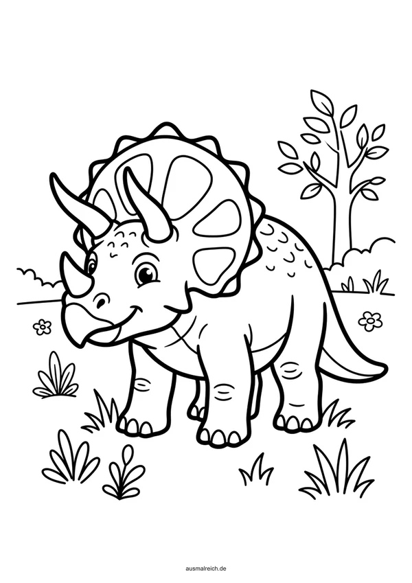 Stehender Triceratops - Kostenloses Ausmalbild für Kinder (4-5 Jahre)