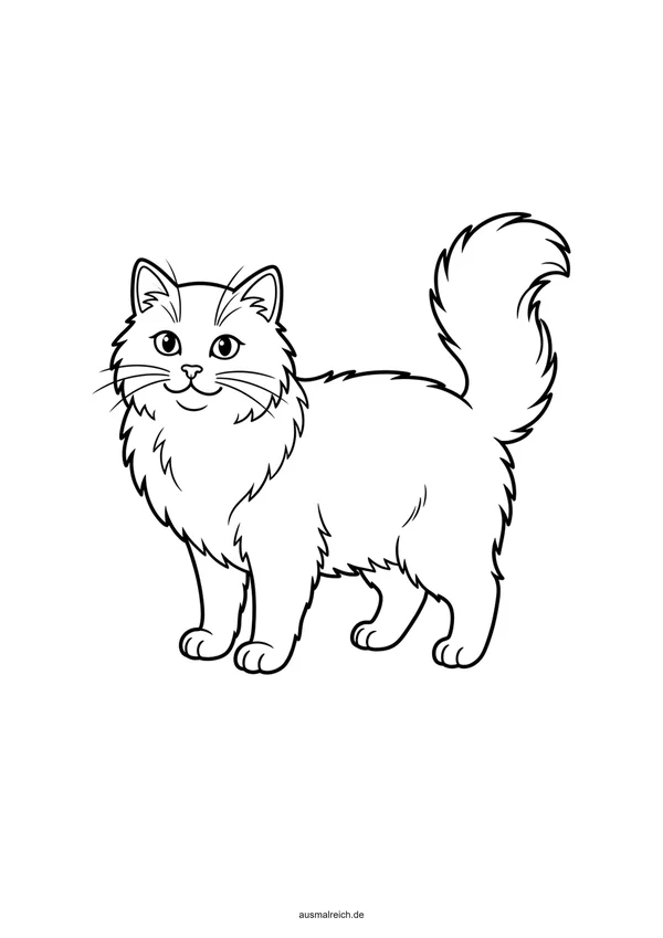 Stolze Katze mit stehendem Schwanz - Kostenloses Ausmalbild für Kinder (6-8 Jahre)