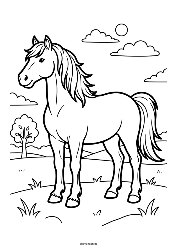 Stolzes stehendes Pferd - Kostenloses Ausmalbild für Kinder (4-5 Jahre)