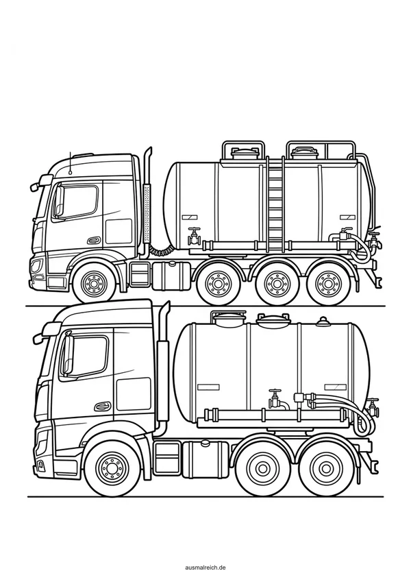Tankwagen LKW auf der Straße - Kostenloses Ausmalbild für Kinder (5-7 Jahre)
