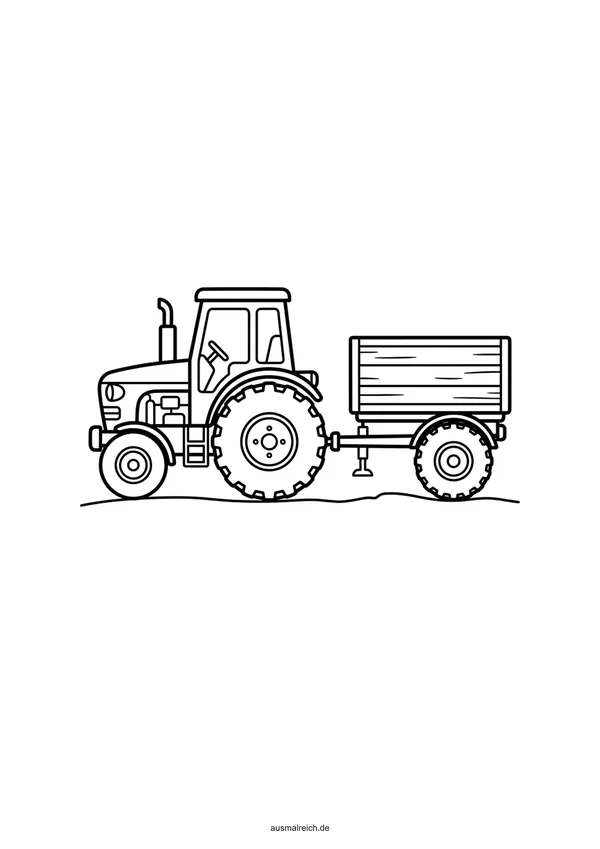 Traktor mit großem Anhänger - Kostenloses Ausmalbild für Kinder (4-5 Jahre)