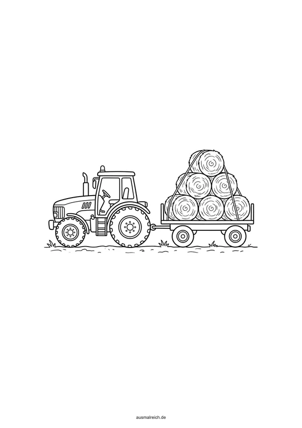 Traktor mit Heuballen - Kostenloses Ausmalbild für Kinder (5-7 Jahre)