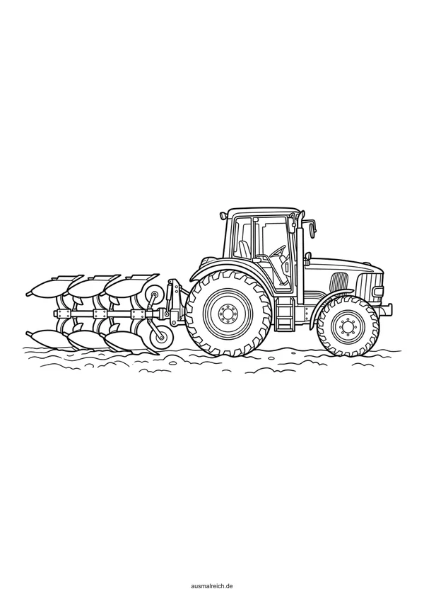 Traktor mit Pflug auf dem Feld - Kostenloses Ausmalbild für Kinder (5-7 Jahre)
