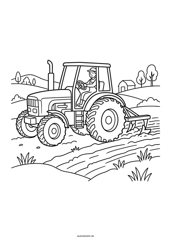 Traktor bei der Sommerernte - Kostenloses Ausmalbild für Kinder (6-8 Jahre)