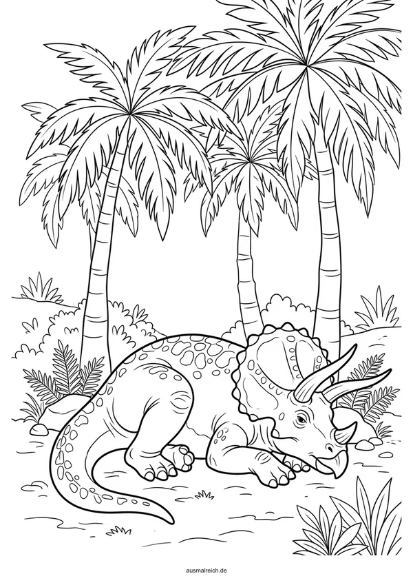 Triceratops auf der Wiese - Kostenloses Ausmalbild für Kinder (5-7 Jahre)