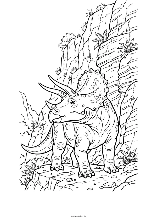 Triceratops neben Felsen - Kostenloses Ausmalbild für Kinder (5-7 Jahre)