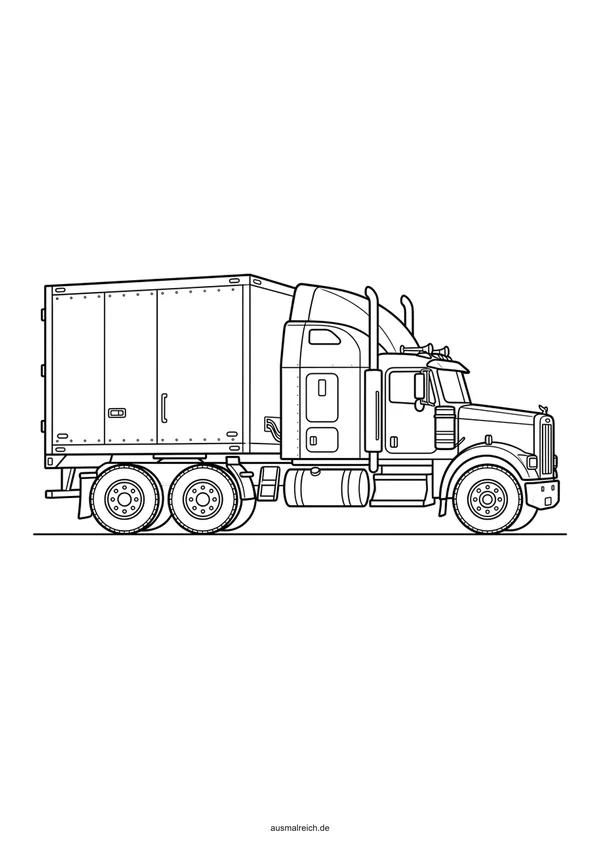 US-Truck mit großer Kabine - Kostenloses Ausmalbild für Kinder (5-7 Jahre)