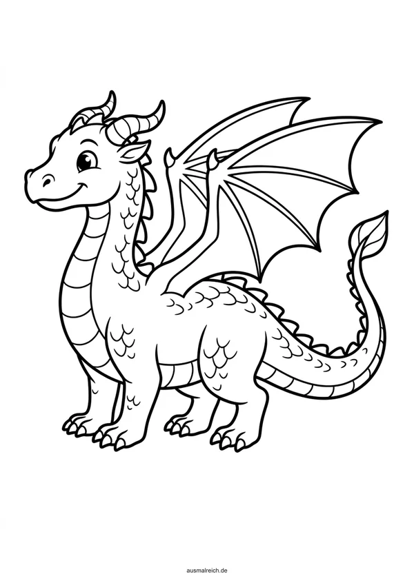 Wachsamer Drache vor der Höhle - Kostenloses Ausmalbild für Kinder (6-8 Jahre)